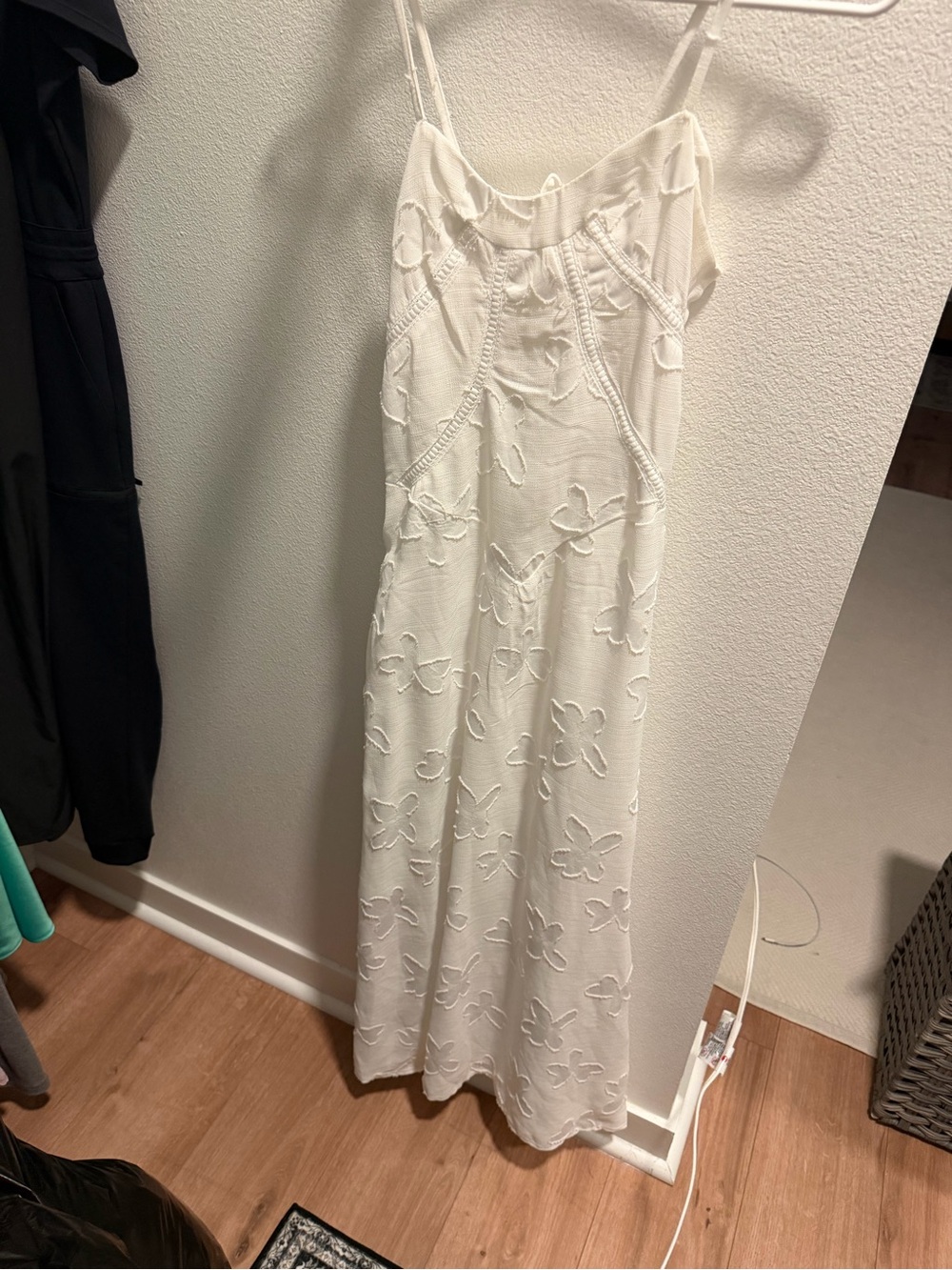 White Embroidered Spaghetti-Strap Maxi Dress SHEER